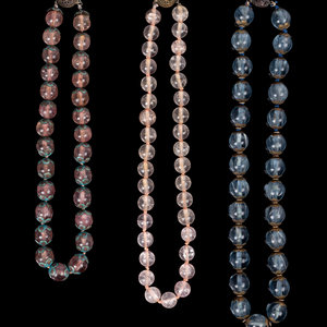 Appraisal: Three Chinese Quartz and Hardstone Beaded Necklaces EARLY TH CENTURY