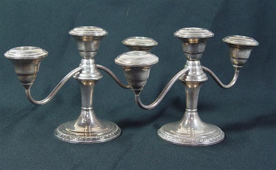 Appraisal: Pair of Sterling Weighted Candelabra Three arms Some denting x