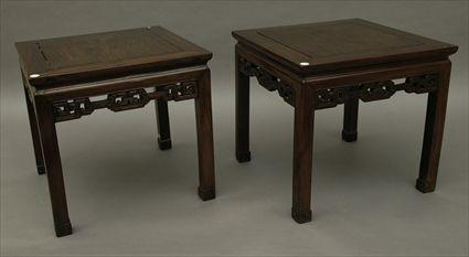 Appraisal: Pair of Chinese Hardwood Low Tables in x in x