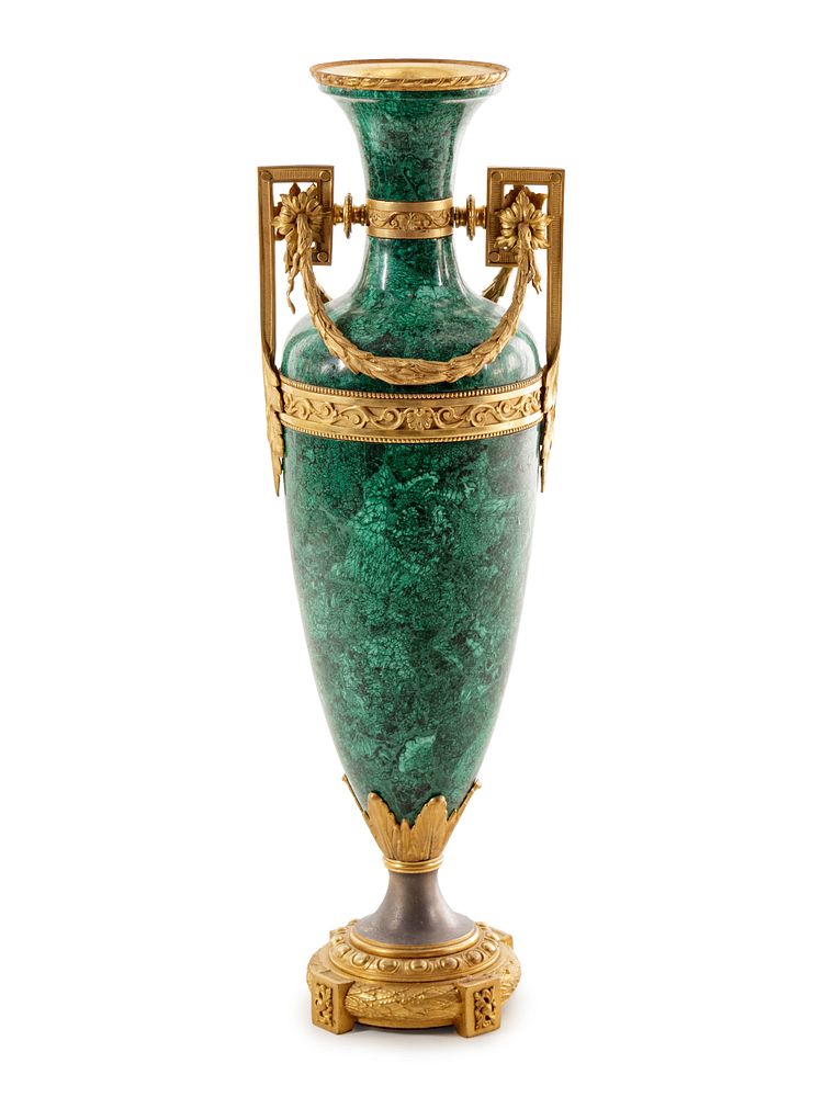 Appraisal: A Louis XVI Style Gilt Metal Mounted Malachite Veneered Urn