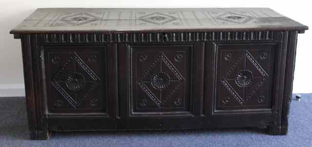 Appraisal: A th Century oak chest circa the plank top carved