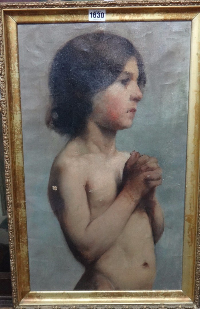 Appraisal: Circle of Anna Lea Merritt A naked child oil on