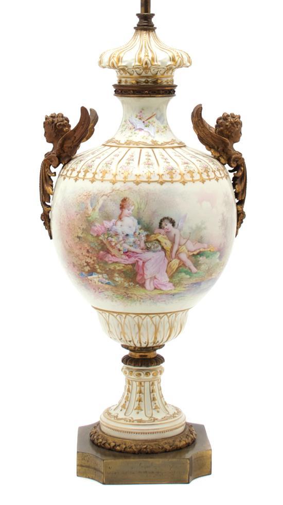 Appraisal: Sevres Style Gilt Metal Mounted Urn of baluster form with