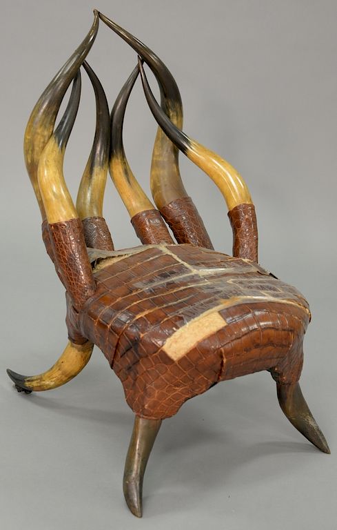 Appraisal: Horned side chair having horned back and legs with furred