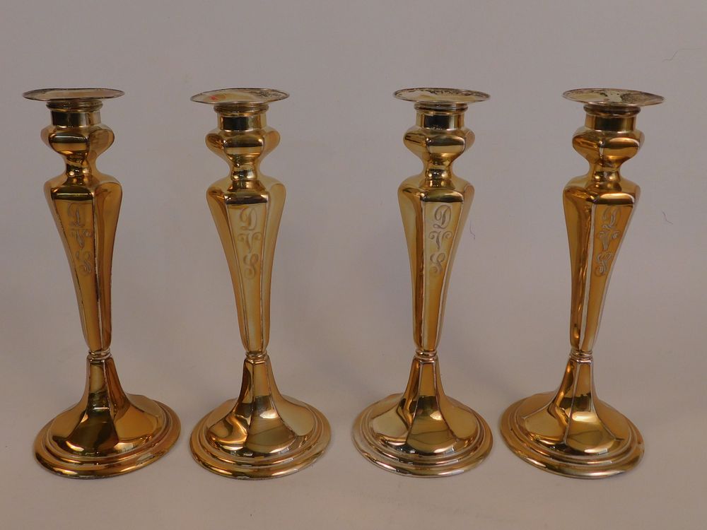 Appraisal: GORHAM GILT STERLING CANDLESTICKS Set of old Gorham sterling silver