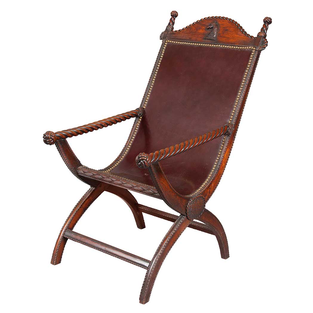 Appraisal: Regency Rosewood and Leather Campeachy Chair First quarter of the