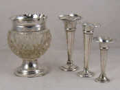 Appraisal: Three silver trumpet vases some minor dents repairs weighted hts