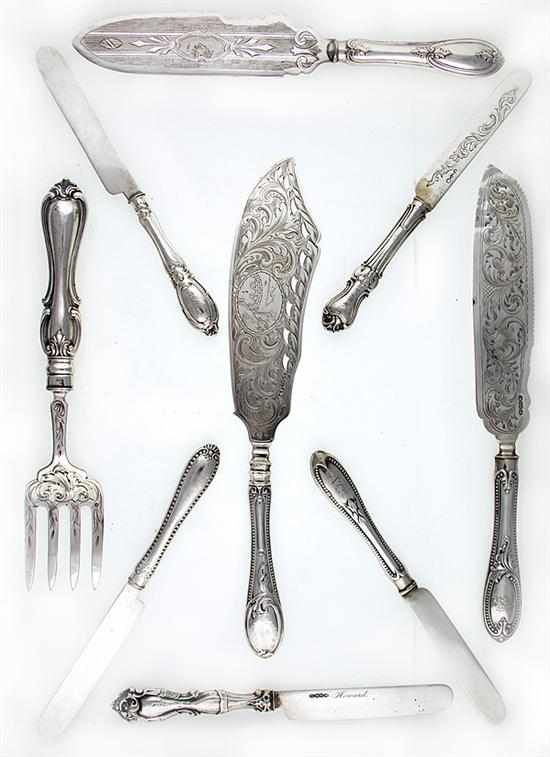 Appraisal: American coin silver knives and serving pieces th century various