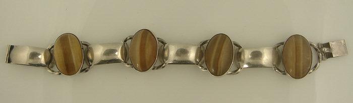 Appraisal: SR silver banded agate Mexican link bracelet long TO Estimate