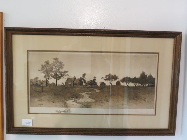 Appraisal: G W Bohde etching farm scene withducks in a stream