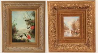 Appraisal: TWO DECORATIVE TH C OIL PAINTINGS TWO DECORATIVE TH C