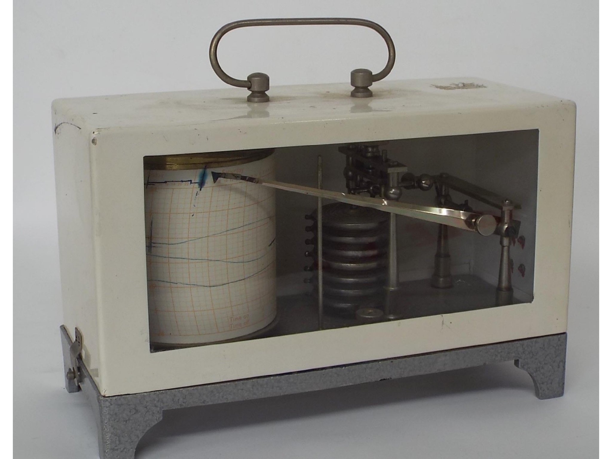 Appraisal: Metal cased barograph no in a white glazed front casing