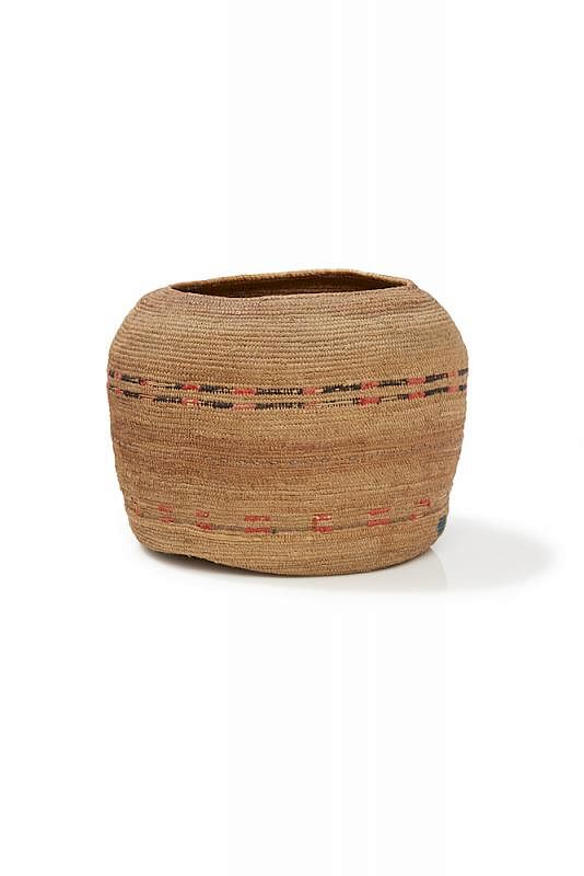 Appraisal: Northwest Indian Basket Northwest Indian basket with red accent banding