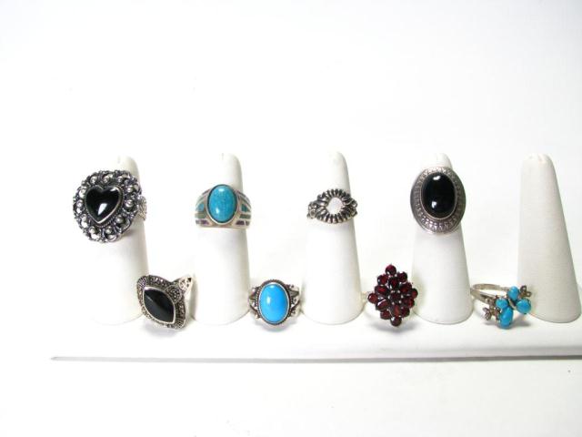 Appraisal: Nine Assorted Design Sterling Silver Rings approximately grams