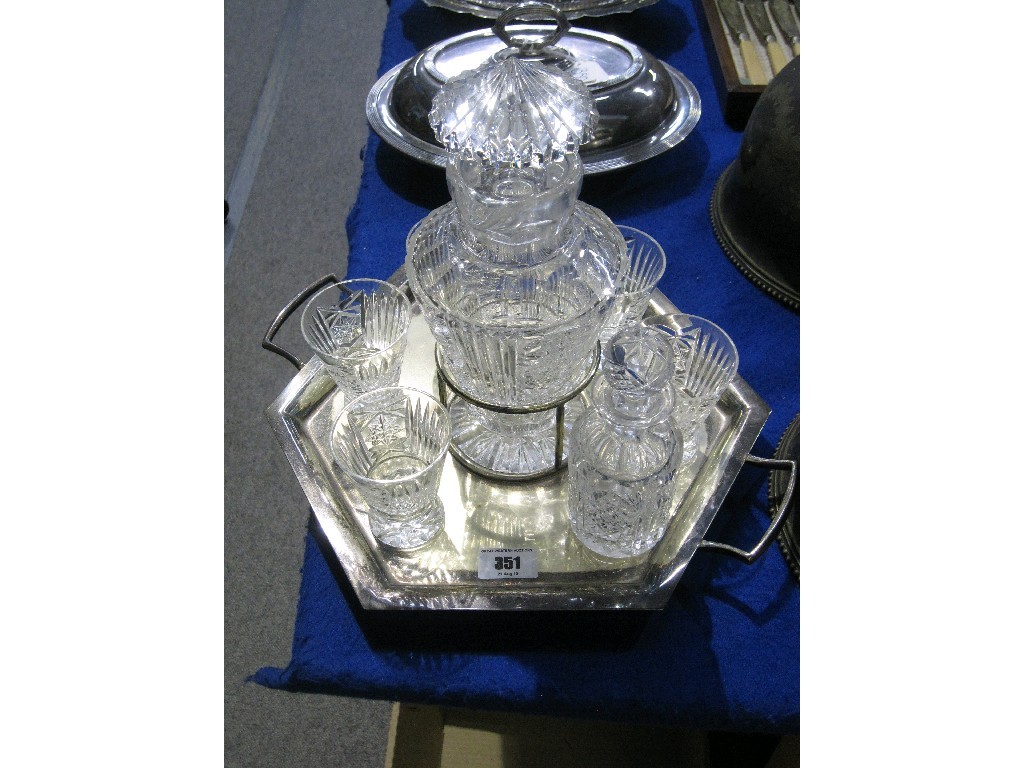 Appraisal: Cut glass decanter set on EP tray