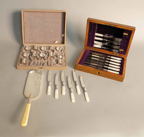 Appraisal: Group of pearl handled flatware together with a plate crumb