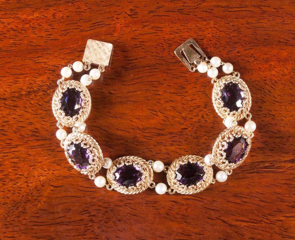 Appraisal: LUCIEN PICCARD AMETHYST AND FOURTEEN KARAT GOLD BRACELET in length