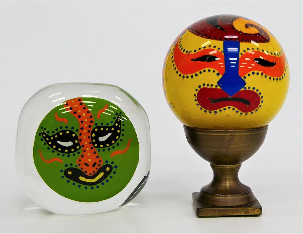 Appraisal: KARUNA GLASS SWEET HALL MASK PAPERWEIGHTS A lot of Karuna