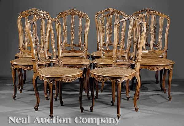 Appraisal: A Suite of Ten Louis XV-Style Carved Fruitwood and Caned