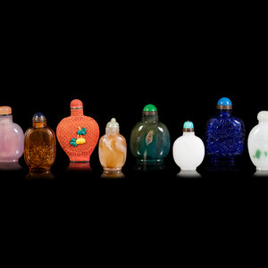 Appraisal: Eight Chinese Glass and Plastic Snuff Bottles TH CENTURY of