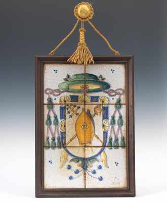 Appraisal: A Framed Set of Six Glazed Ceramic Tiles Depicting a