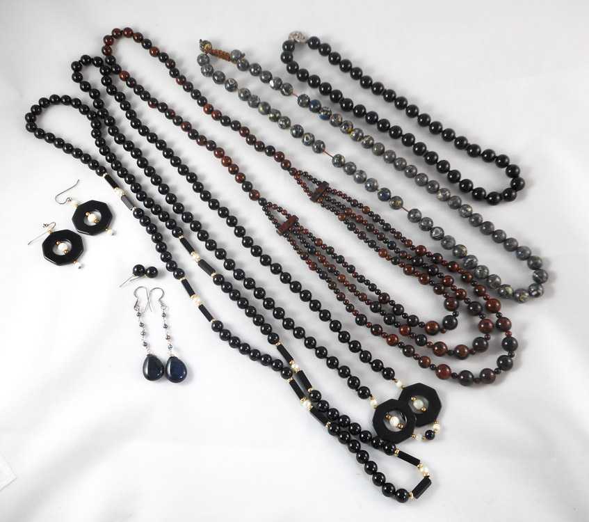 Appraisal: ELEVEN ARTICLES OF BEADED JEWELRY including a black onyx and