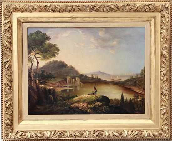 Appraisal: Continental school th century LANDSCAPE WITH RIVER AND FIGURES oil