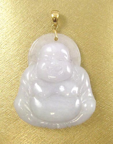 Appraisal: LAVENDER JADE BUDDHA PENDANT with karat gold bale Pendant is