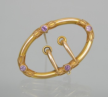 Appraisal: A Ladies' Amethyst Buckle Brooch American ca 's k yellow