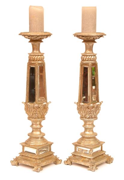 Appraisal: PAIR OF PEDESTAL MIRRORED CANDLESTICKS