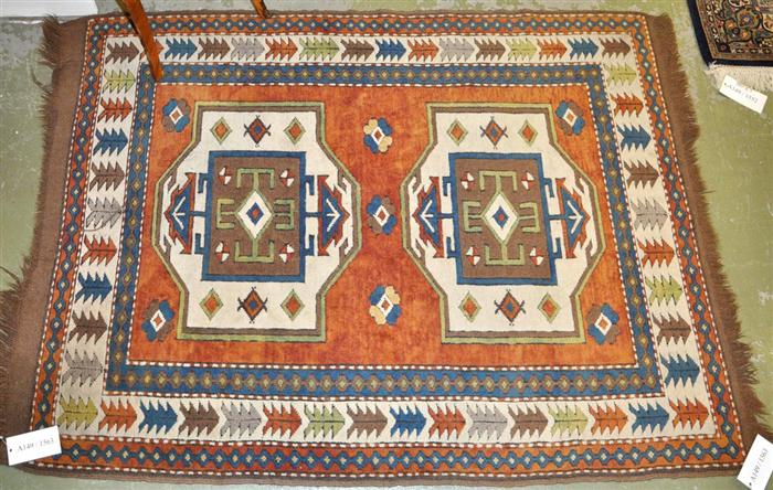 Appraisal: KARS KAZAK old Rust coloured ground with two white medallions