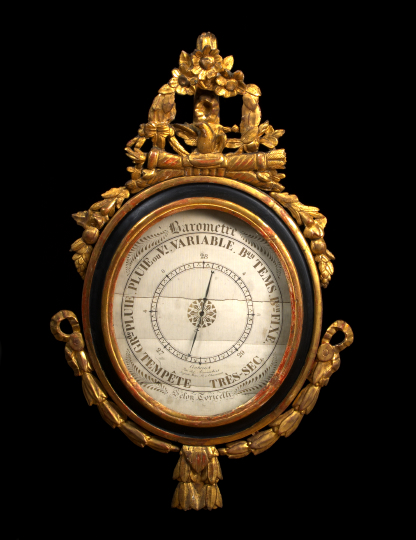 Appraisal: Napoleon III Parcel-Gilt and Ebonized Fruitwood Wall Barometer third quarter