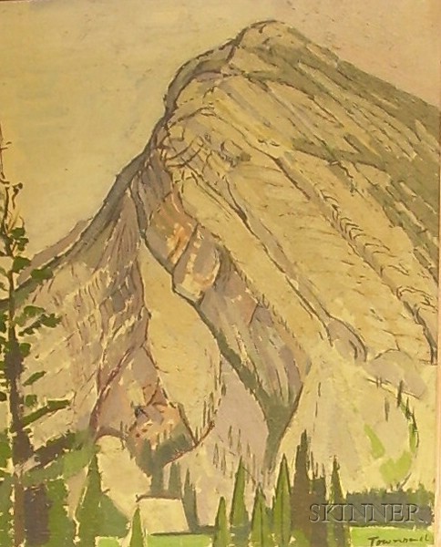 Appraisal: Framed Oil on Canvasboard Depicting a Mountain Cliff signed Townsend