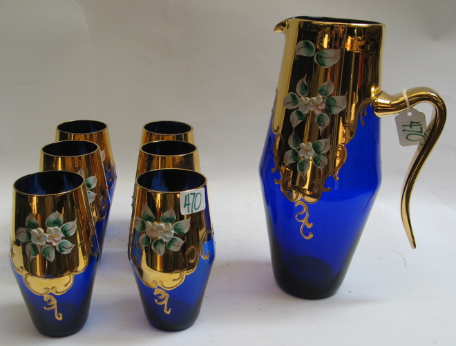 Appraisal: SEVEN PIECE BOHEMIAN BLUE GLASS DRINKS SET including the water