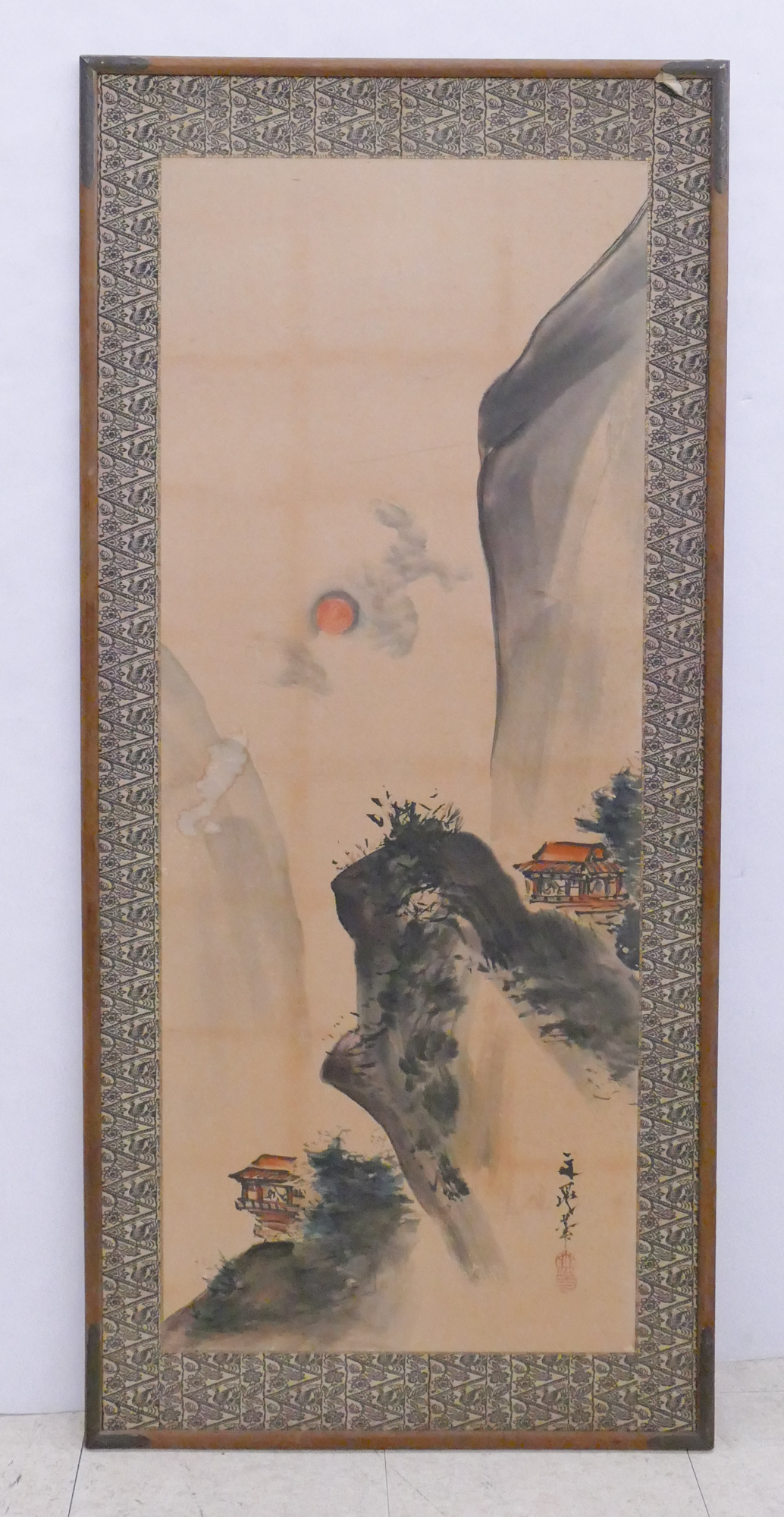 Appraisal: Old Japanese Framed Mounted Scroll Painting- x ''