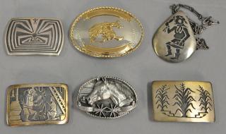 Appraisal: Group of six sterling and silver to include Southwestern Indian