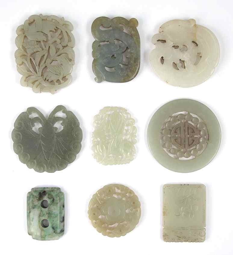 Appraisal: CARVED NEPHRITE JADE PLAQUES PENDANTS Measuring '' - ''