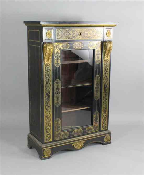 Appraisal: A mid th century Boulle and ebonised pier cabinet on