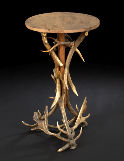 Appraisal: Continental Oak and Antler Occasional Table early th century in