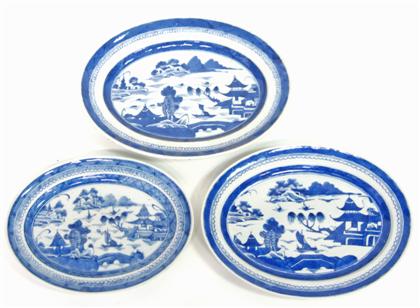 Appraisal: Three Chinese Export Porcelain Canton oval platters th century