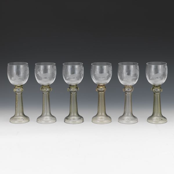 Appraisal: German Roemer Wine Glasses Set of H Etched German wine