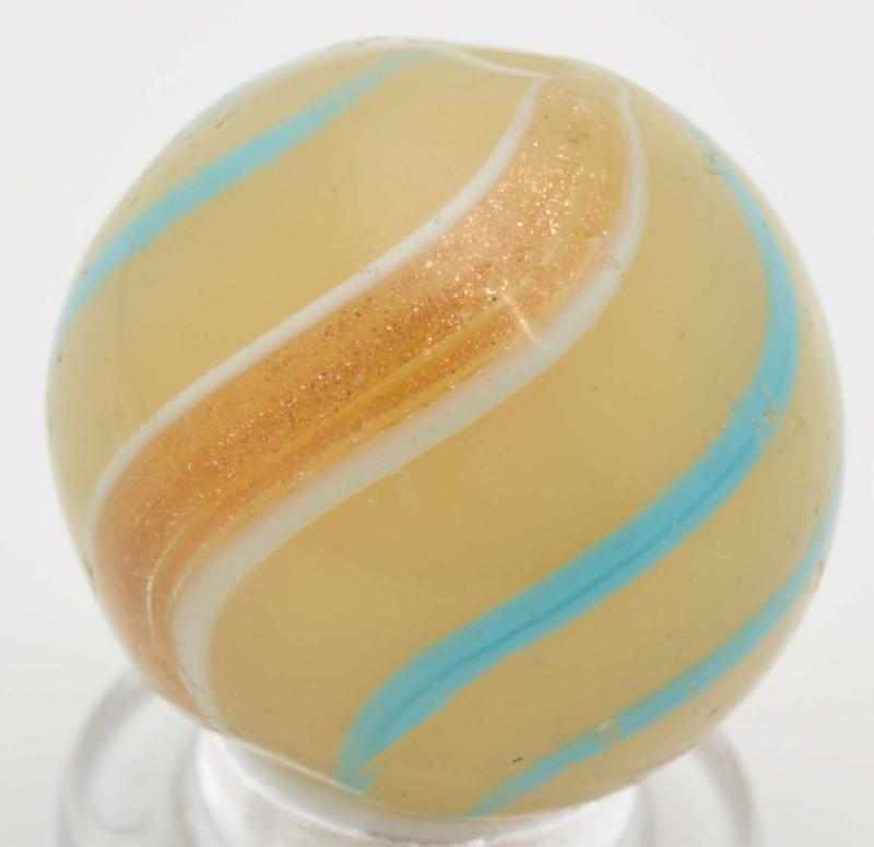 Appraisal: Semi-Opaque Custard Banded Lutz Marble Description Semi-opaque custard base with