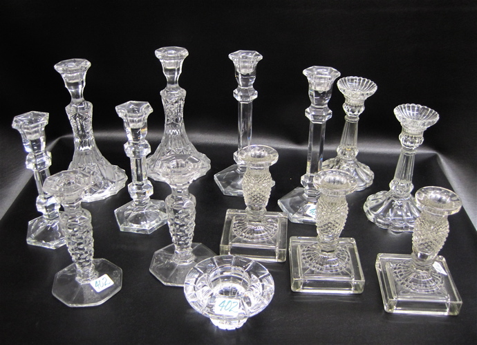 Appraisal: COLLECTION OF CLEAR CRYSTAL CANDLEHOLDERS pair of candlesticks to H