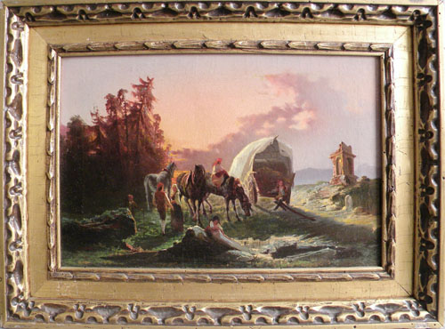 Appraisal: Canton oil on canvas landscape with gypsies th c x