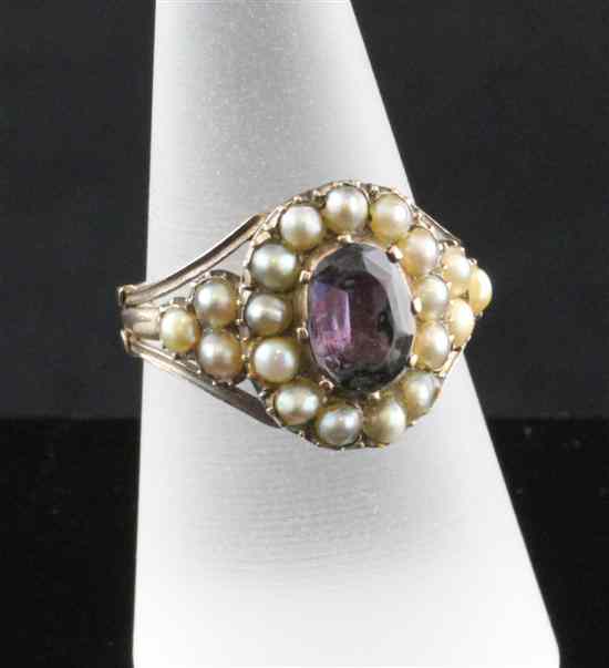 Appraisal: A th century gold amethyst and split pearl cluster ring