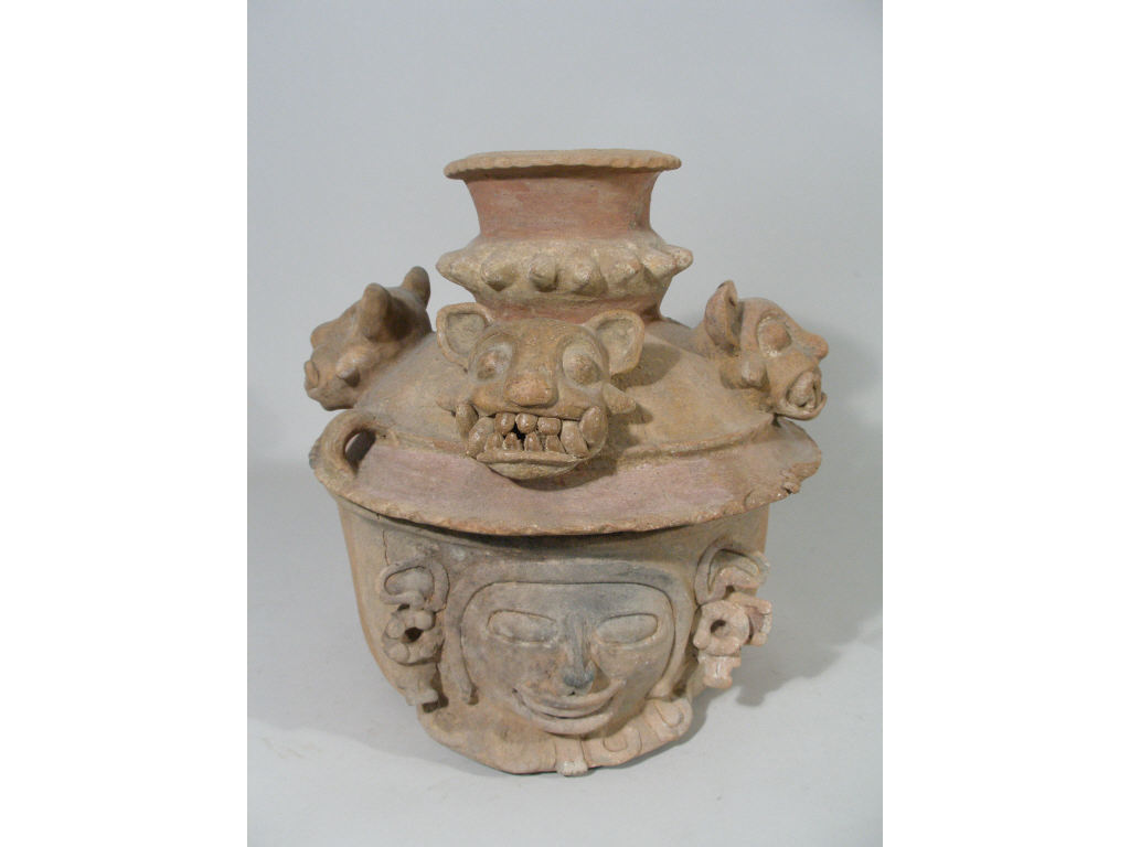 Appraisal: Large Pre-Columbian Style Lidded Bowl red ware the front of