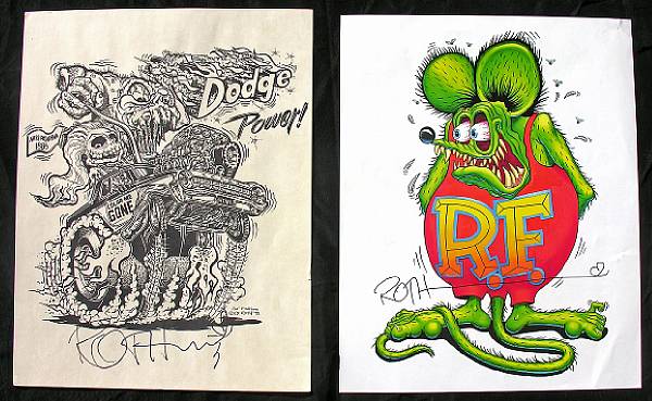 Appraisal: A pair of Ed Roth 'Mopar' signed prints featuring Dodge