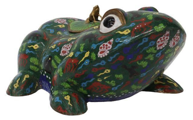 Appraisal: Chinese cloisonne enamel frog-form table box having shaped lid with