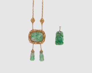 Appraisal: Carved Jadeite Necklace and Pendant Carved Jadeite Necklace and Pendantthe