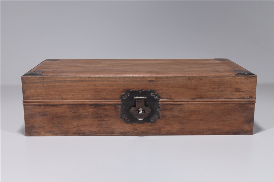 Appraisal: Chinese hardwood painting box with metal handles latch and accents